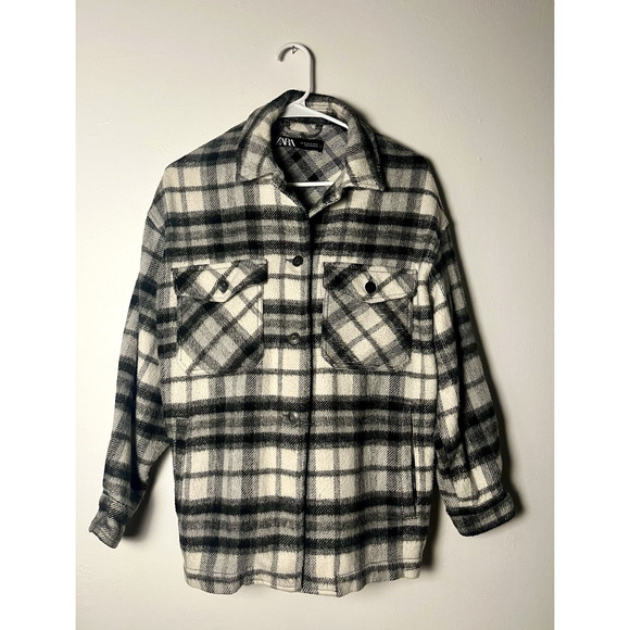 Zara Tops - Zara Black and White Plaid Wool Blend Oversized Shirt Jacket M Comfy Shacket
